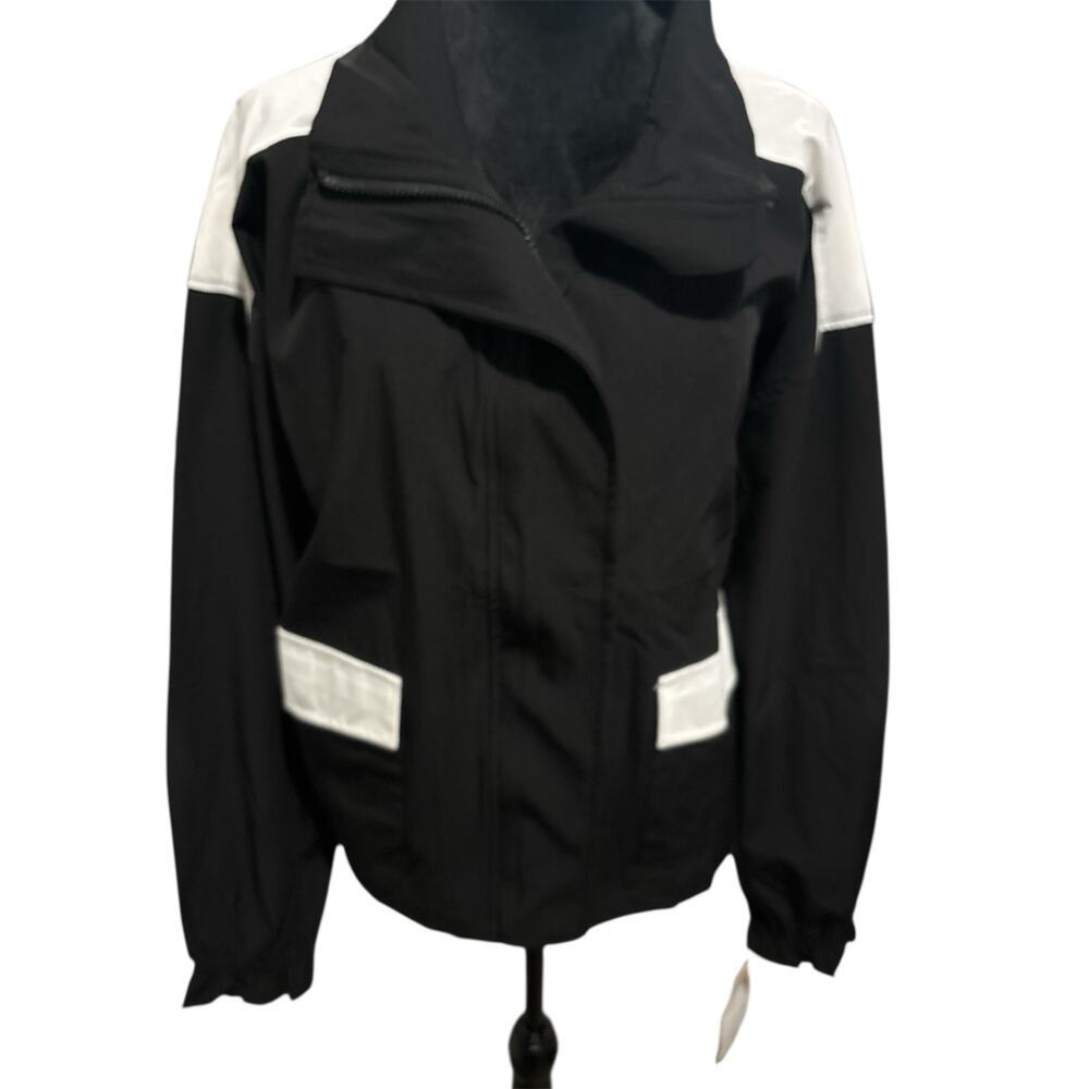 Isabella Activewear Black & White Cropped Windbreaker Bomber Jacket Size X –NWT